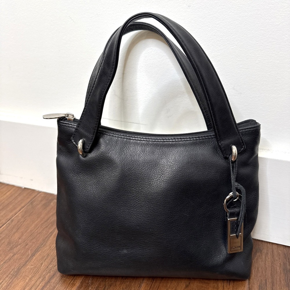 Vintage Y2K Rolfs Leather Micro Mini Handbag‎ Double Top Handles Zip Minimalist